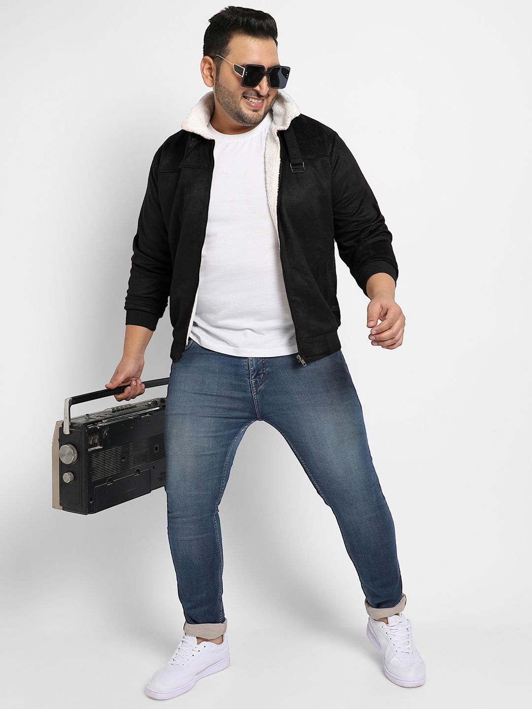 Instafab Plus Men Suede Lightweight Biker Jacket