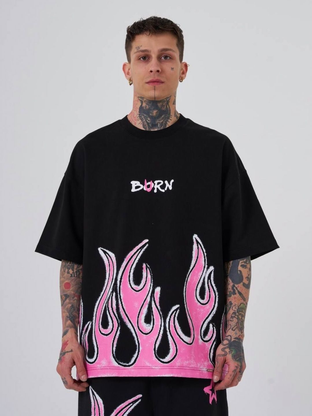 LAUREN ADAMS Men Graphic Round Neck Oversized T-shirt