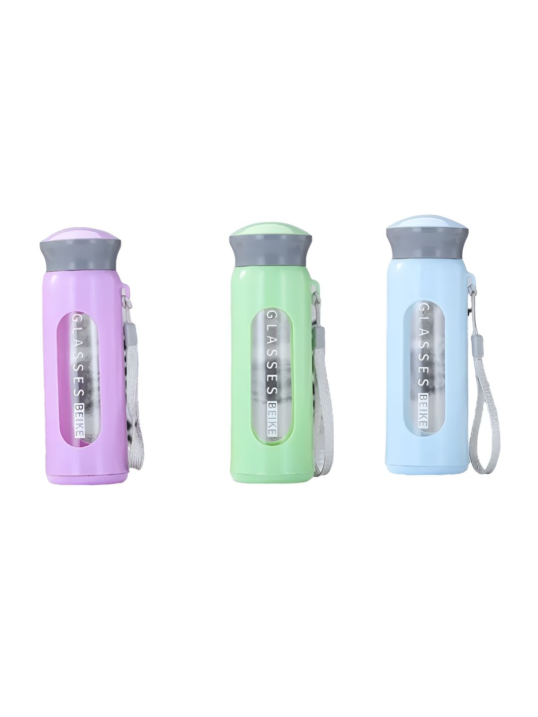 WELOUR Purple Solid Glass Spill Proof 3 Piece Water Bottle - 350ml