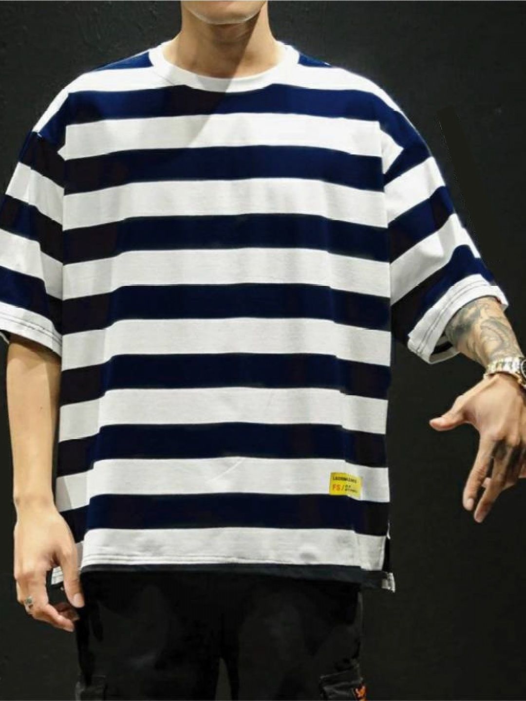 LAUREN ADAMS Men Striped Applique T-shirt