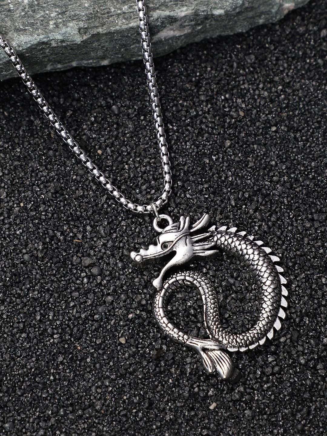 French Accent Men Silver-Plated Animal Shaped Pendant With Chain