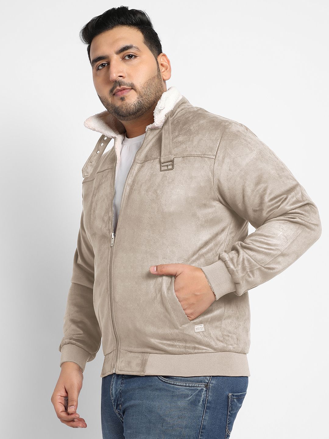 Instafab Plus Men Suede Lightweight Biker Jacket