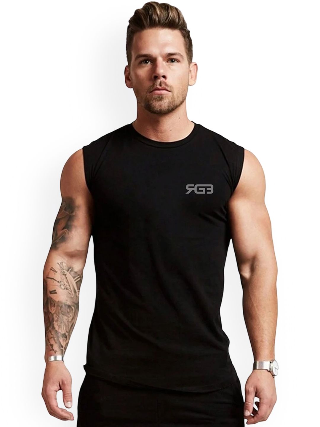 3Colors Printed Round Neck Gym Vest VEST-CCUT-FREAKY-BLK_M