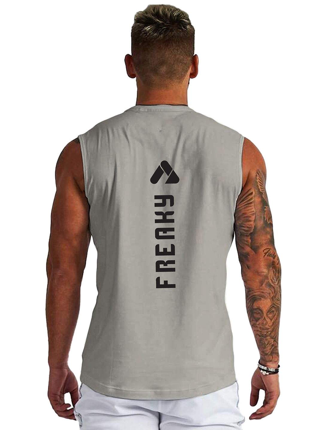 3Colors Printed Round Neck Gym VEST-CCUT-FREAKY-GREY_M