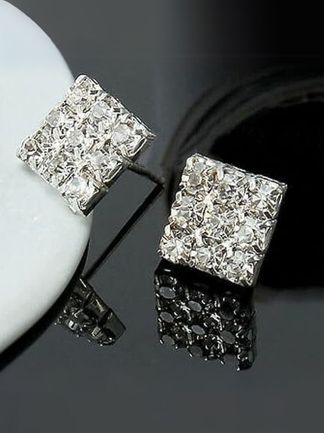 The Roadster Lifestyle Co. Men Stainless Steel Silver-Plated Cubic Zircon Studded Studs