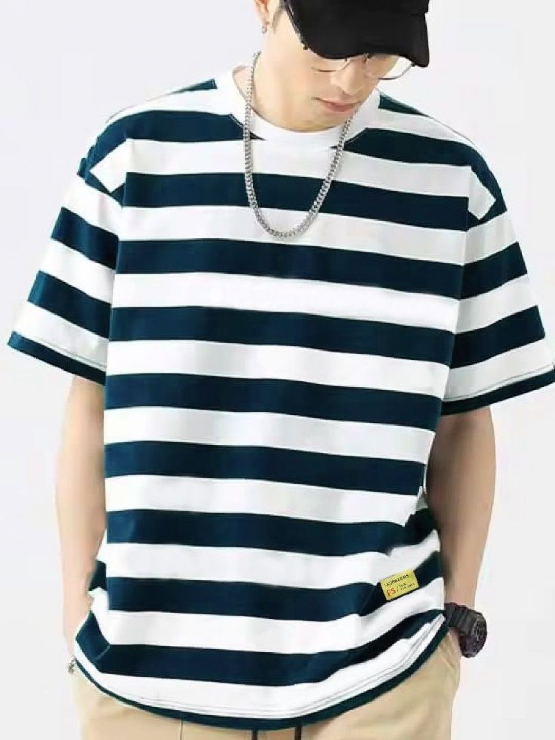 LAUREN ADAMS Men Striped Oversized T-shirt