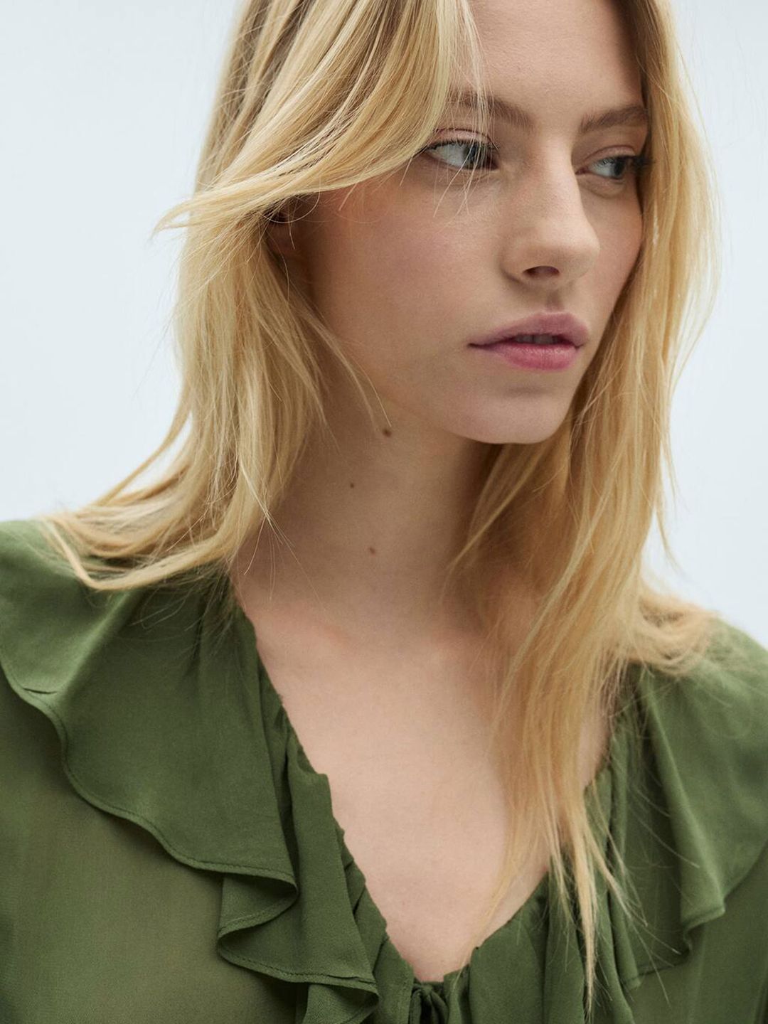 Ruffled Detail Bell Sleeves Semi-Sheer Peplum Crop Top with Tie-Ups