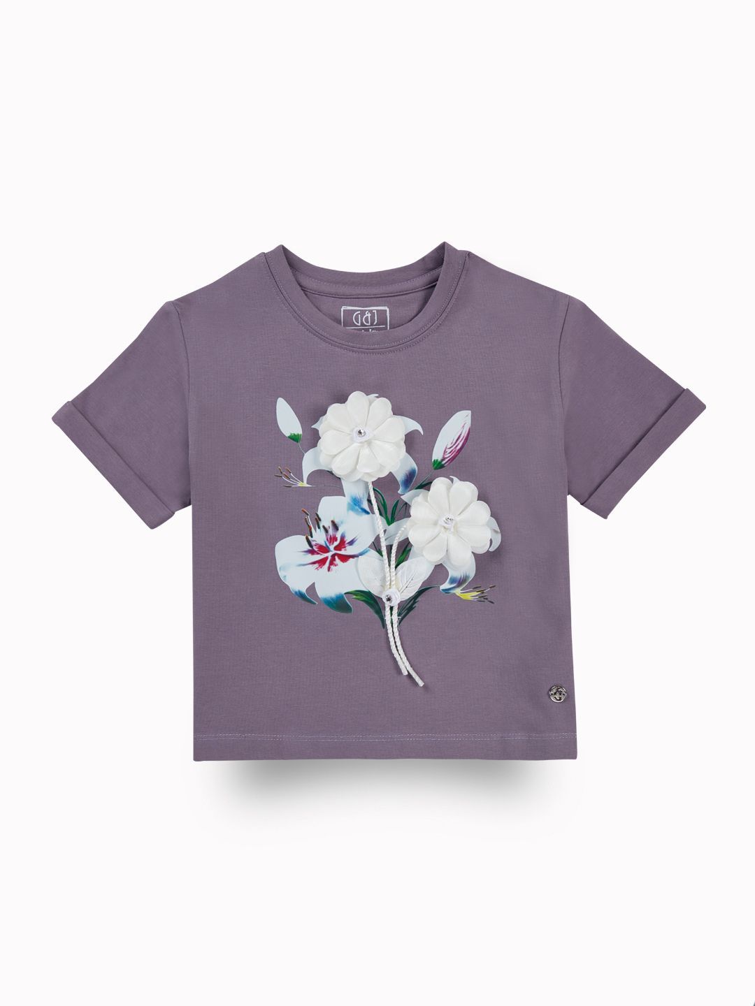 Gini and Jony Floral Print Applique Cotton Crop Top
