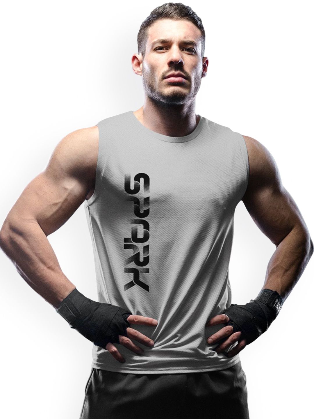 3Colors Printed Round Neck Gym Vest VEST-CCUT-SPARK-GREY_M