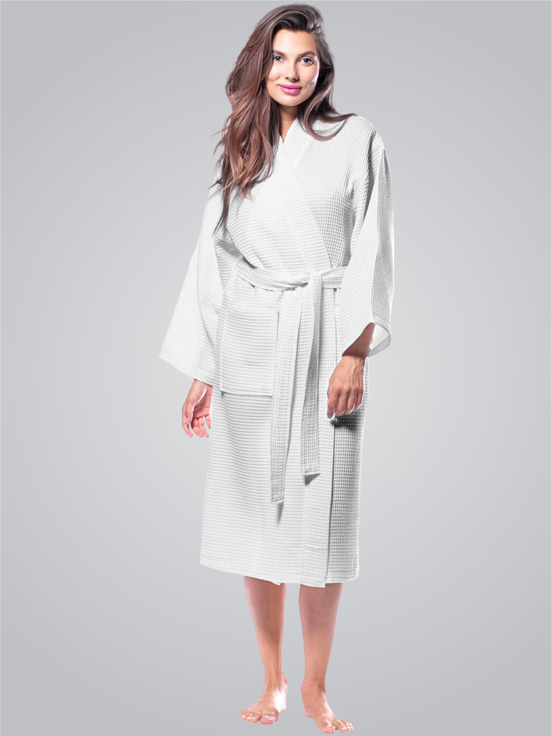 Enchant Home White Self Design Cotton Drawstring Midi Bath Robe