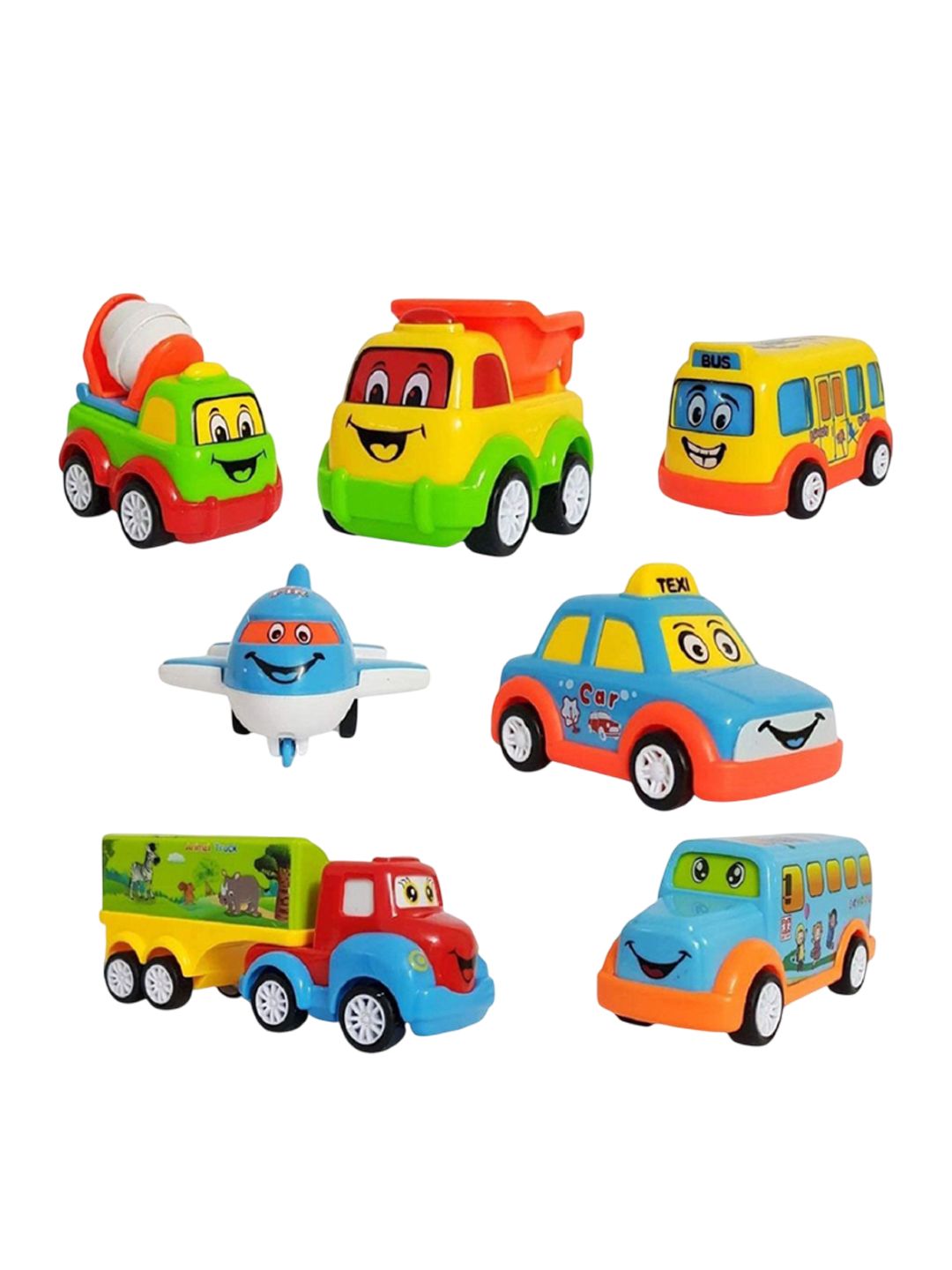 OPINA Pack Of 7 Friction Powered Pull Back Toy Vehicles