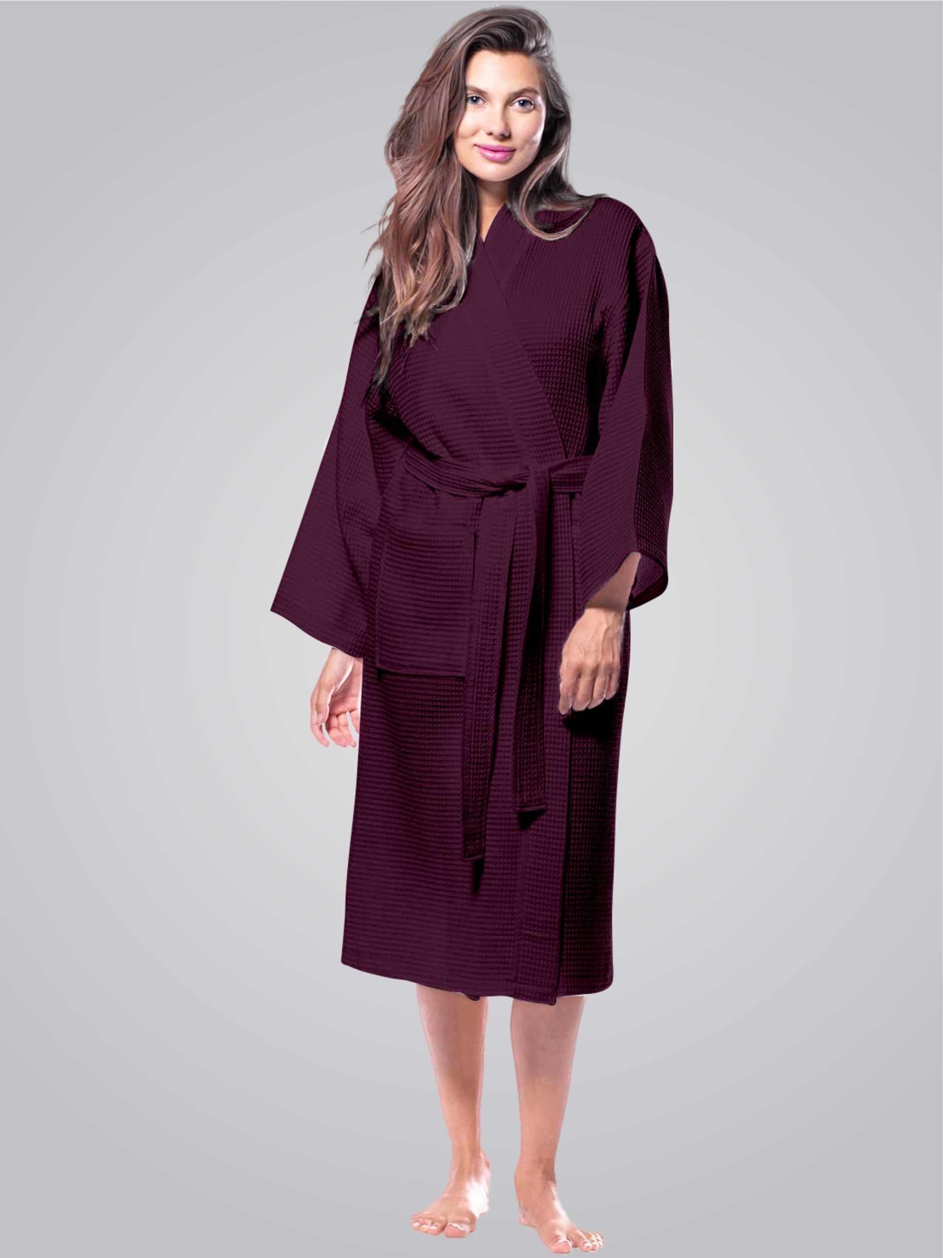 Enchant Home Purple Self Design Cotton Drawstring Midi Bath Robe