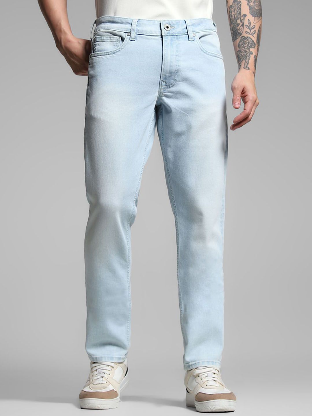Jack & Jones Men Slim Fit Low-Rise Light Fade Stretchable Jeans