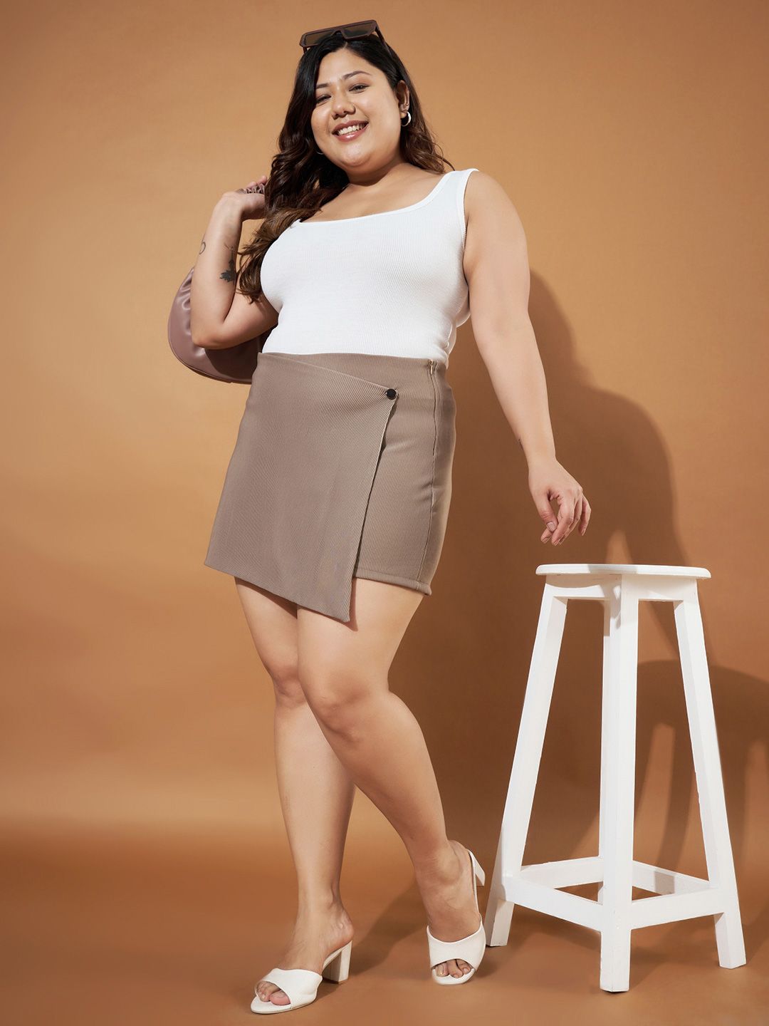 Purple Feather Plus Size Ribbed Mini Skort