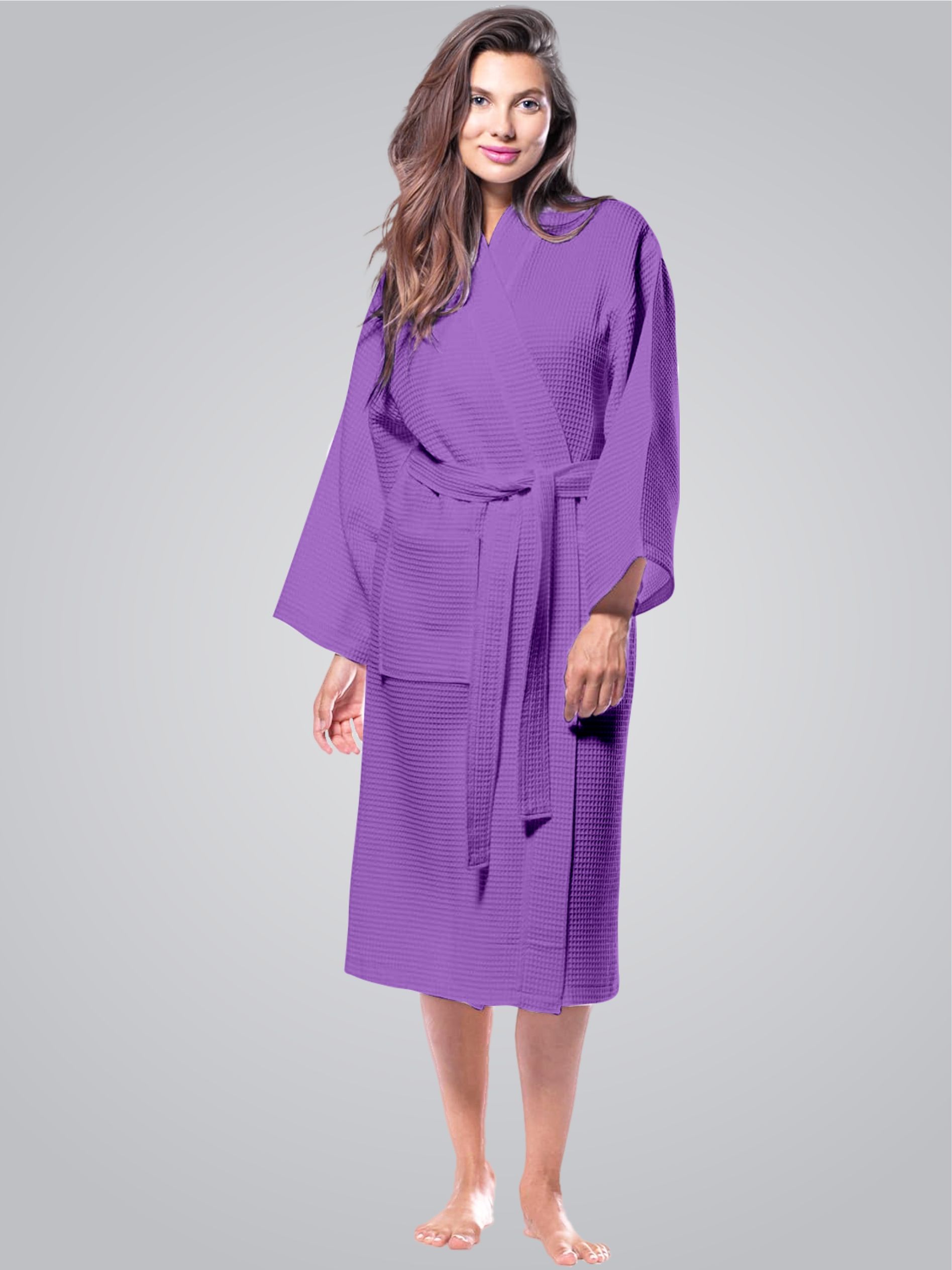 Enchant Home Lavender Self Design Cotton Drawstring Midi Bath Robe