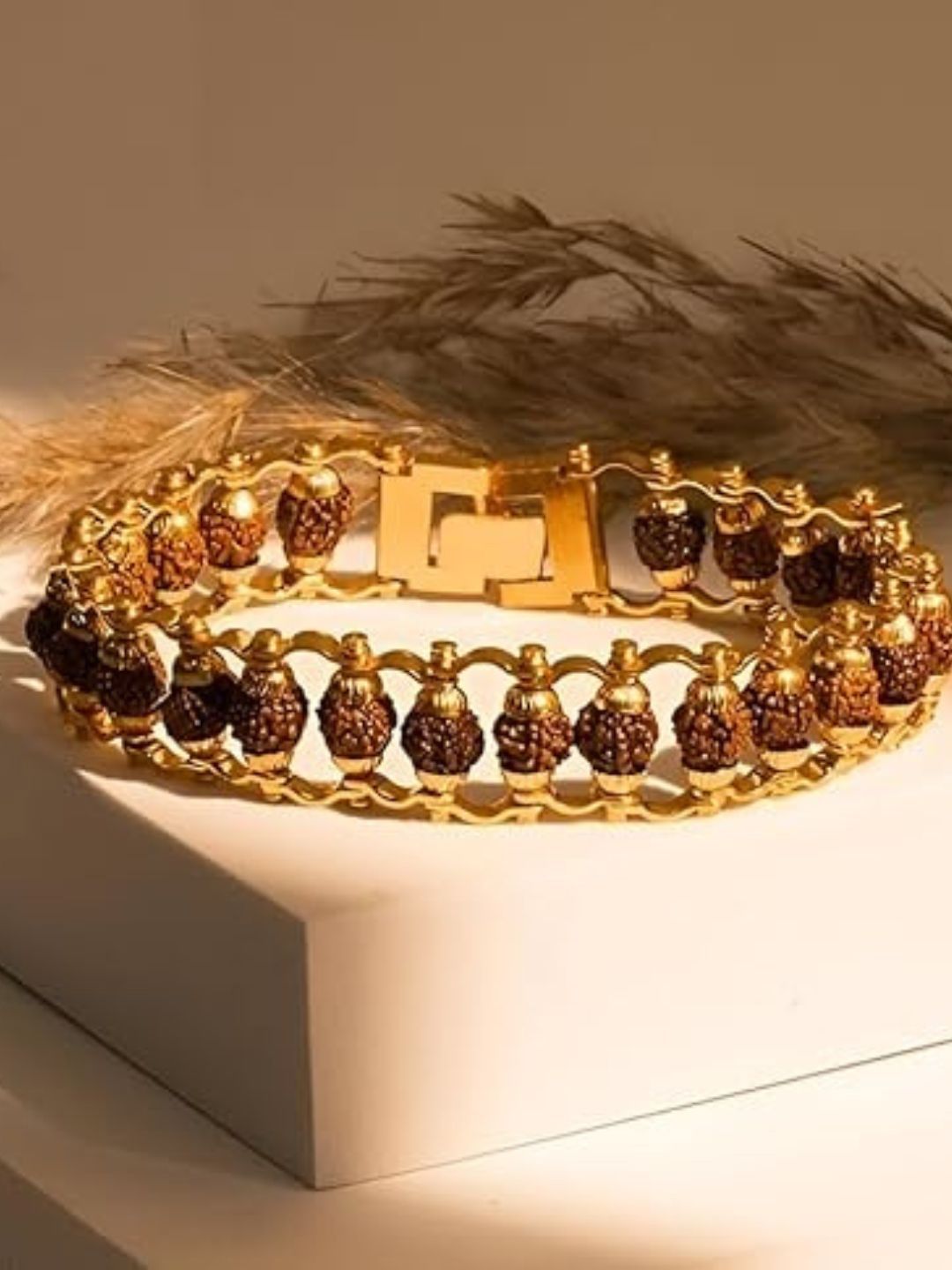 The Roadster Lifestyle Co Men Gold Plated Rudraksha Beaded Bracelet