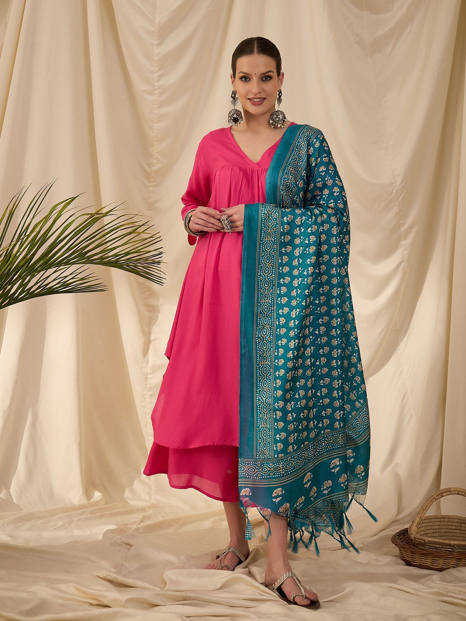 InWeave Women Regular Fusion Kurta with Palazzos & With Dupatta