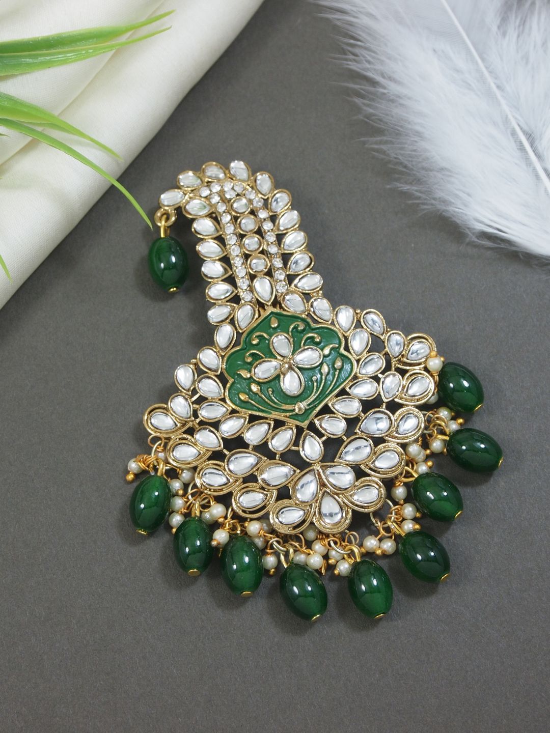 I Jewels I Jewels Traditional Kundan Pearl Drop Safa Kalangi Brooch for Groom/Men/Dulha Pagadi