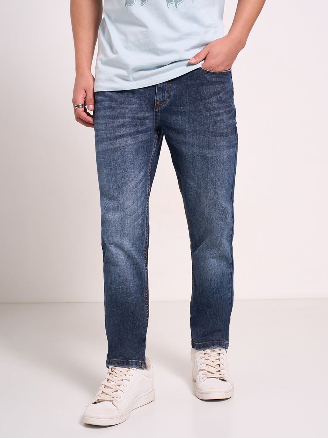 SF JEANS by Pantaloons Men Slim Fit Low Distress Light Fade Jeans