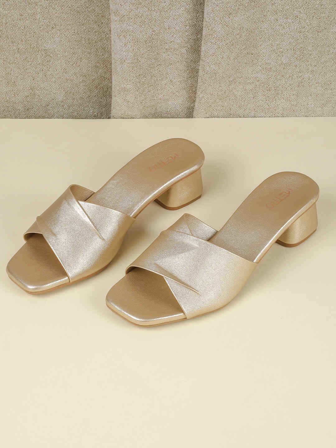 Metro Metro Open Toe Gold Tone Comfort Block Heels
