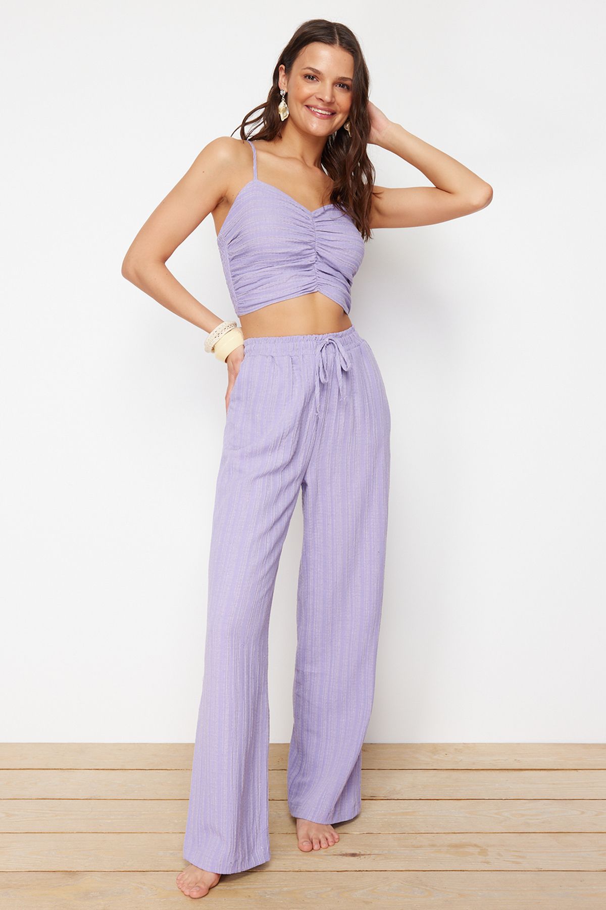 Trendyol Printed Shoulder Straps Top With Trousers Co-Ords