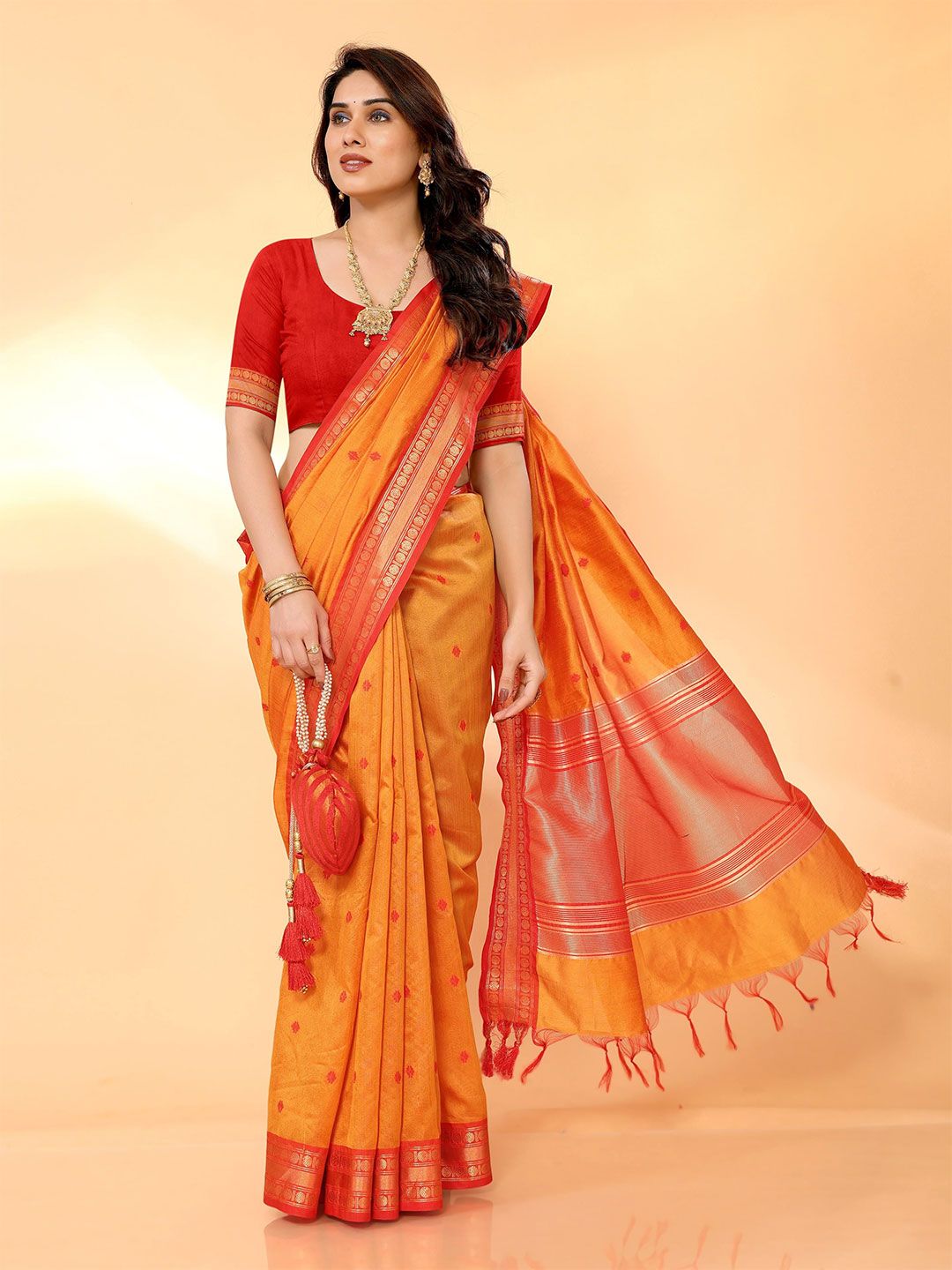 Moda Rapido Woven Design Zari Silk Blend Banarasi Saree Price in India