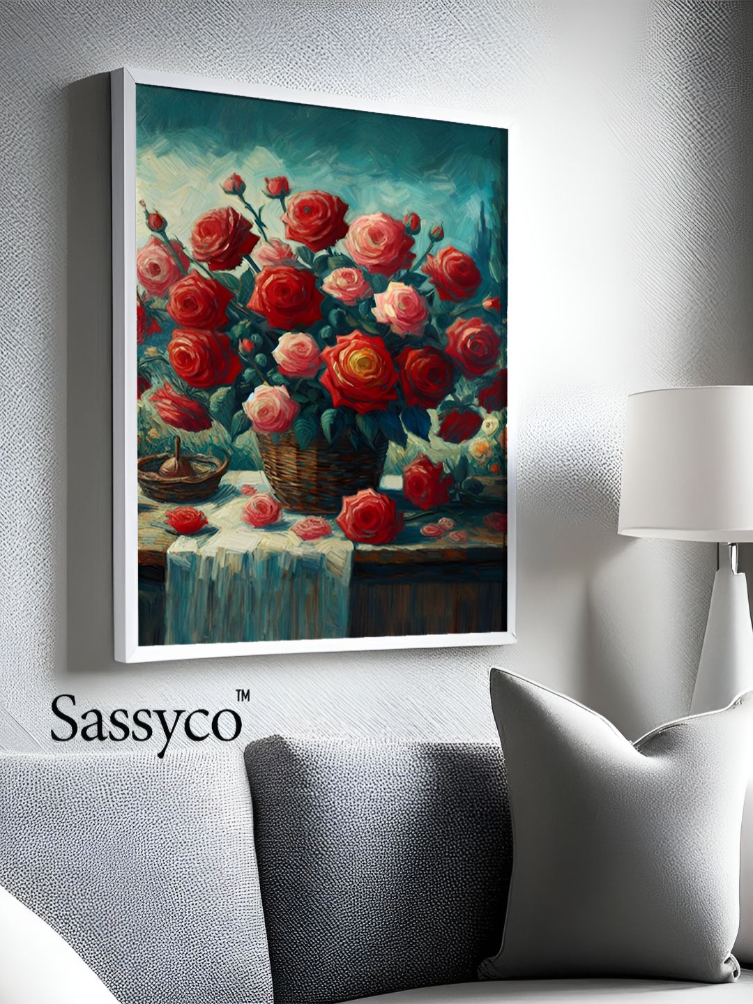 Sassyco Red & Green 1 Piece Canvas Floral and Botanical Wall Paintings