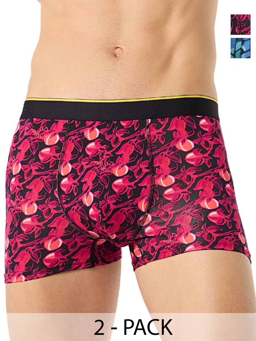 bummer Men's Pack Of 2 Underwear Mircomodal Printed Trunks TRGTICE02S