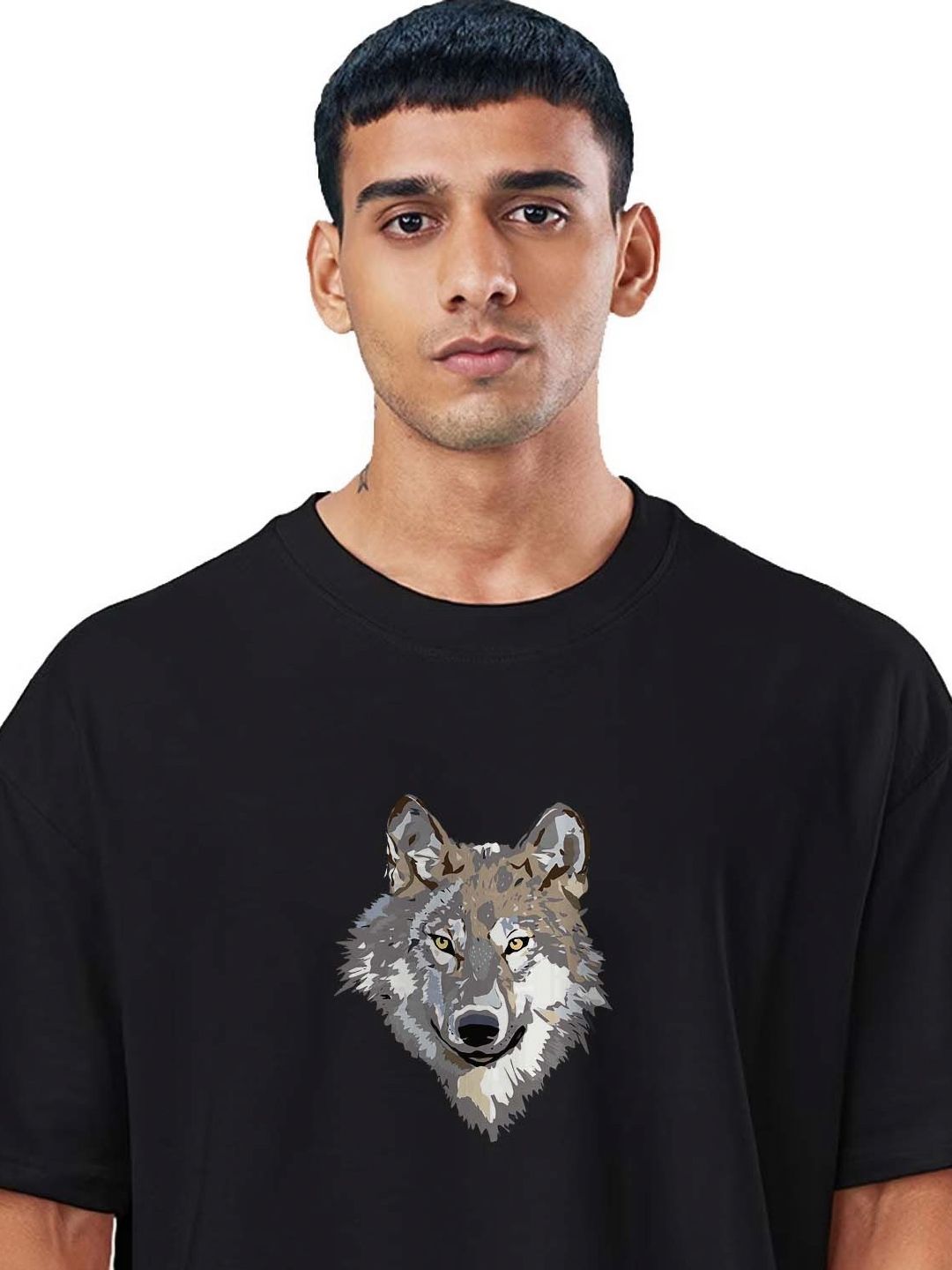Buy Men's Graphic Wolf Print Oversized Cotton T-shirt - Tshirts