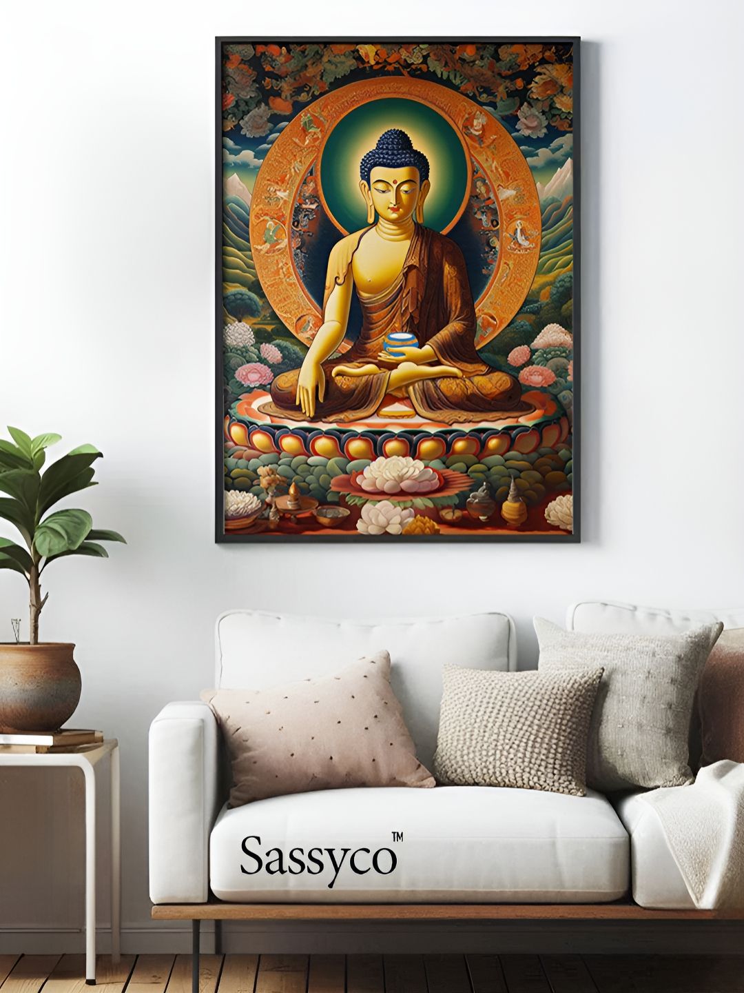 Sassyco Buddha Canvas Wall Rectangle Paintings Wall Art - 13x9In
