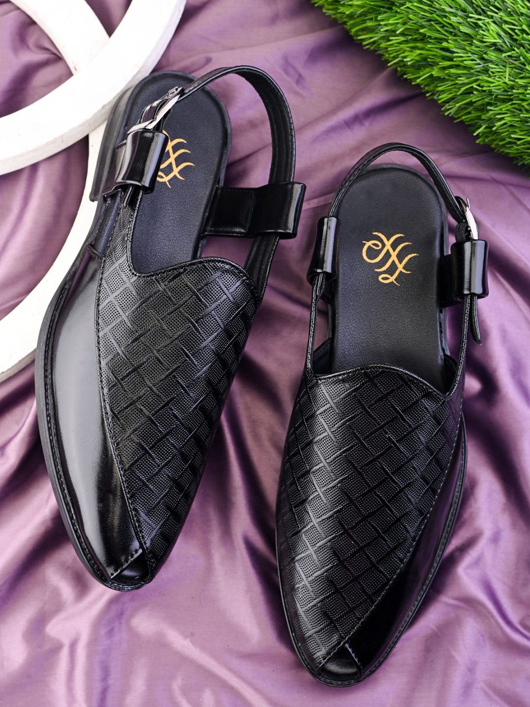 House of Pataudi Men PU Shoe-Style Sandals