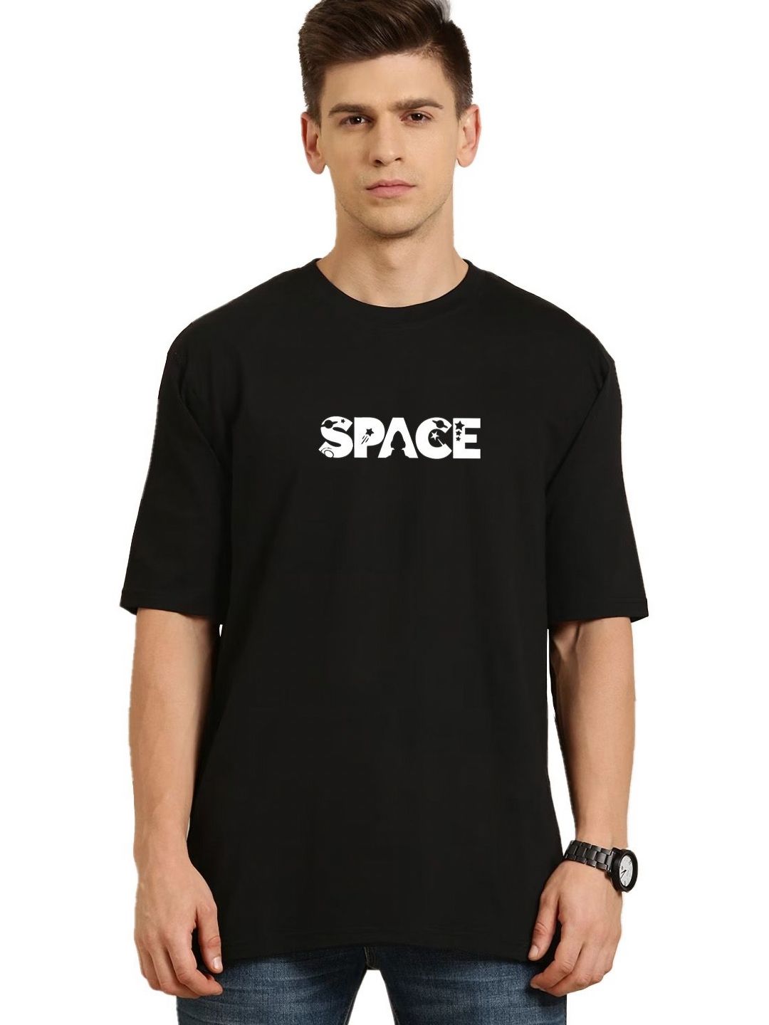 Organic Chics Space Journey Men's Oversized Graphic Cotton T-shirt