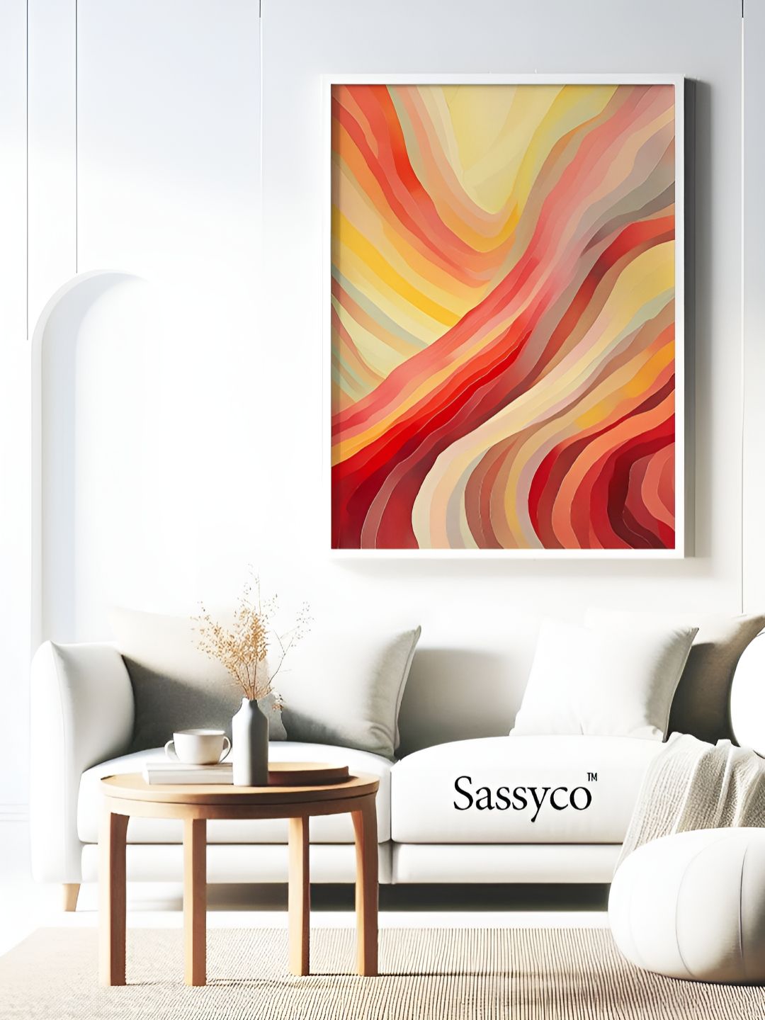 Sassyco Pink & Yellow 1 Piece Canvas Abstract Wall Paintings