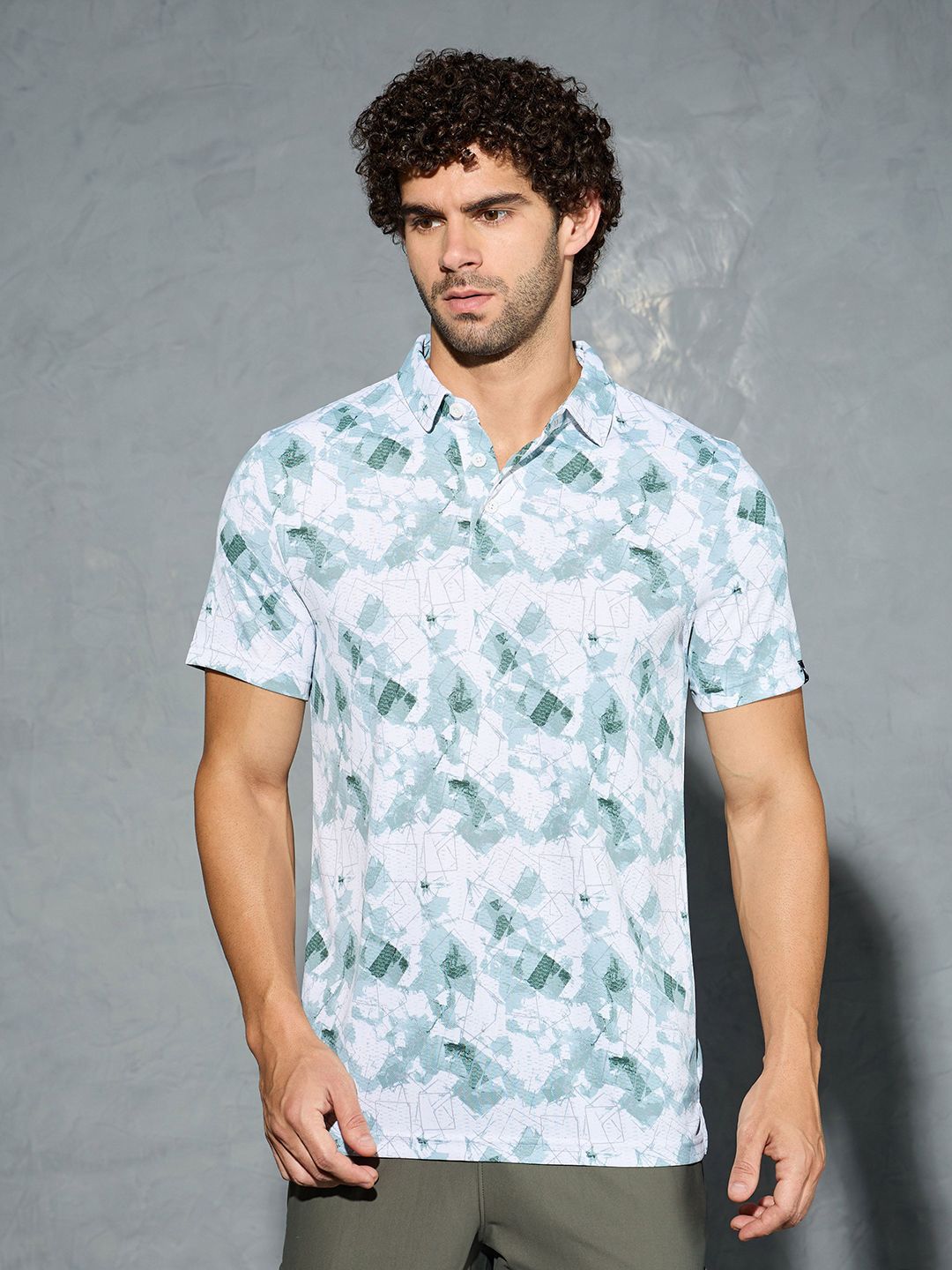 Technosport Men Printed Polo Collar Antimicrobial Slim Fit T-shirt