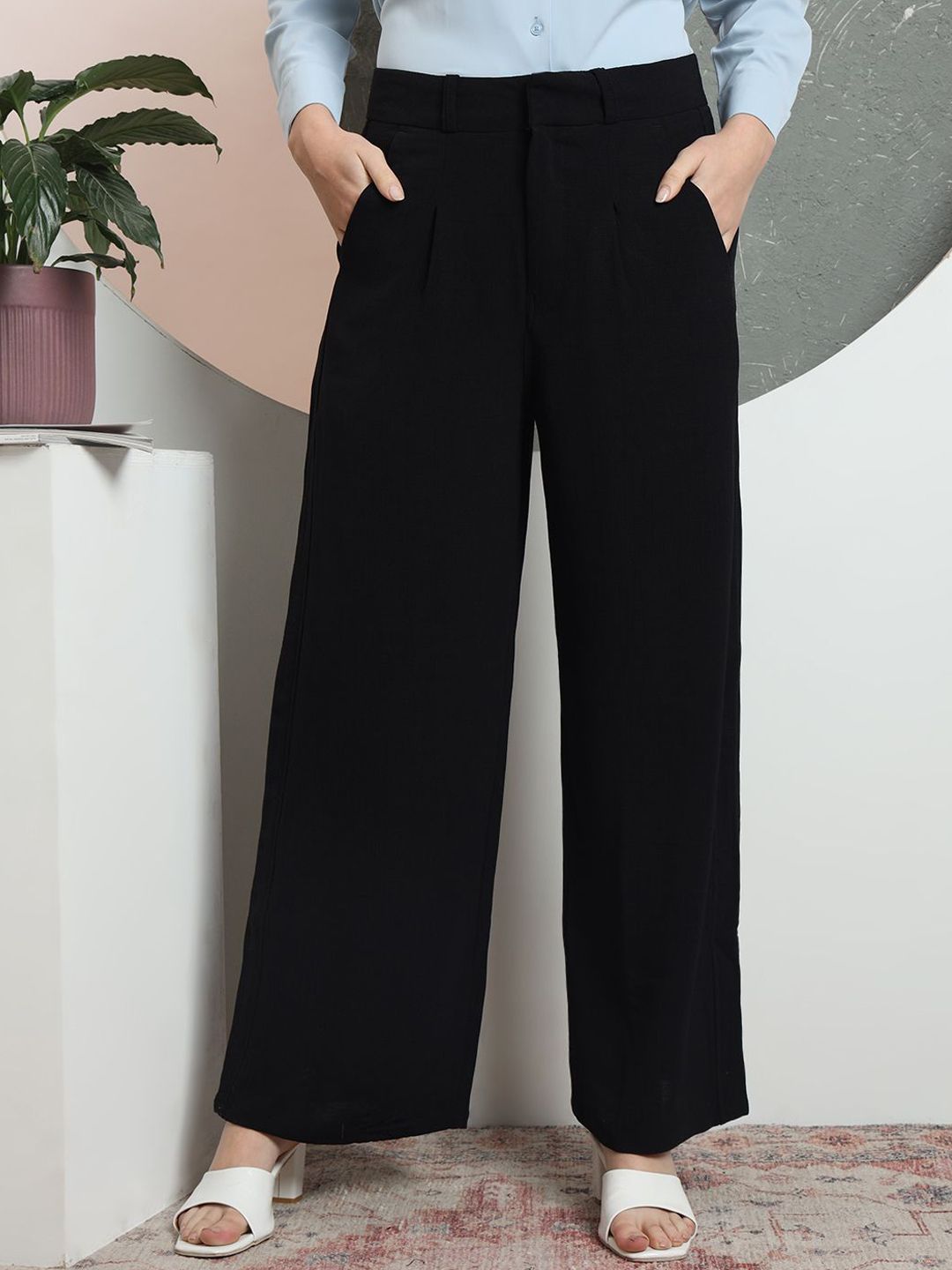 FITHUB Women High-Rise Pleated Trousers