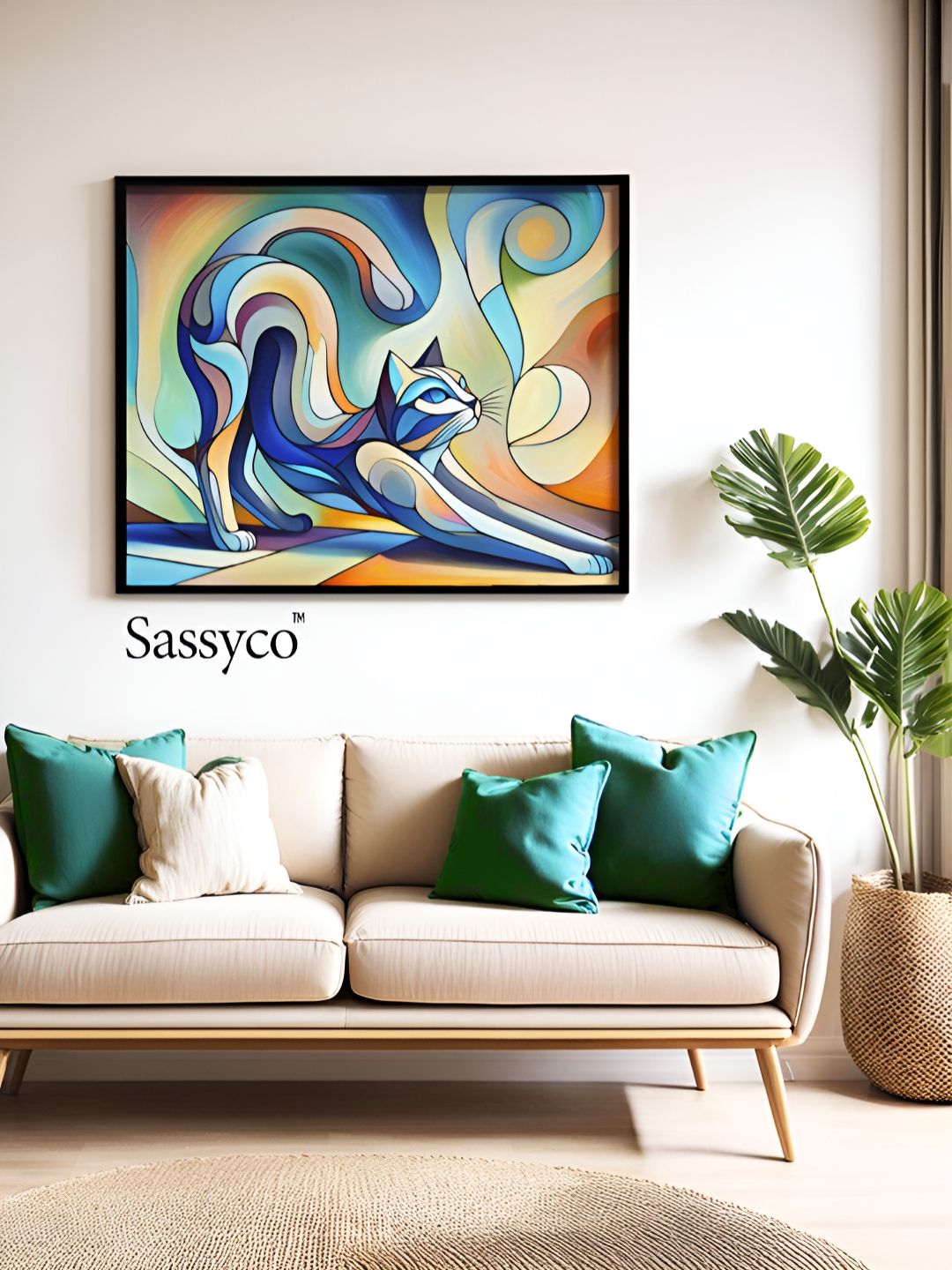 Sassyco Blue & Yellow 1 Piece Canvas Birds and Animals Wall Paintings
