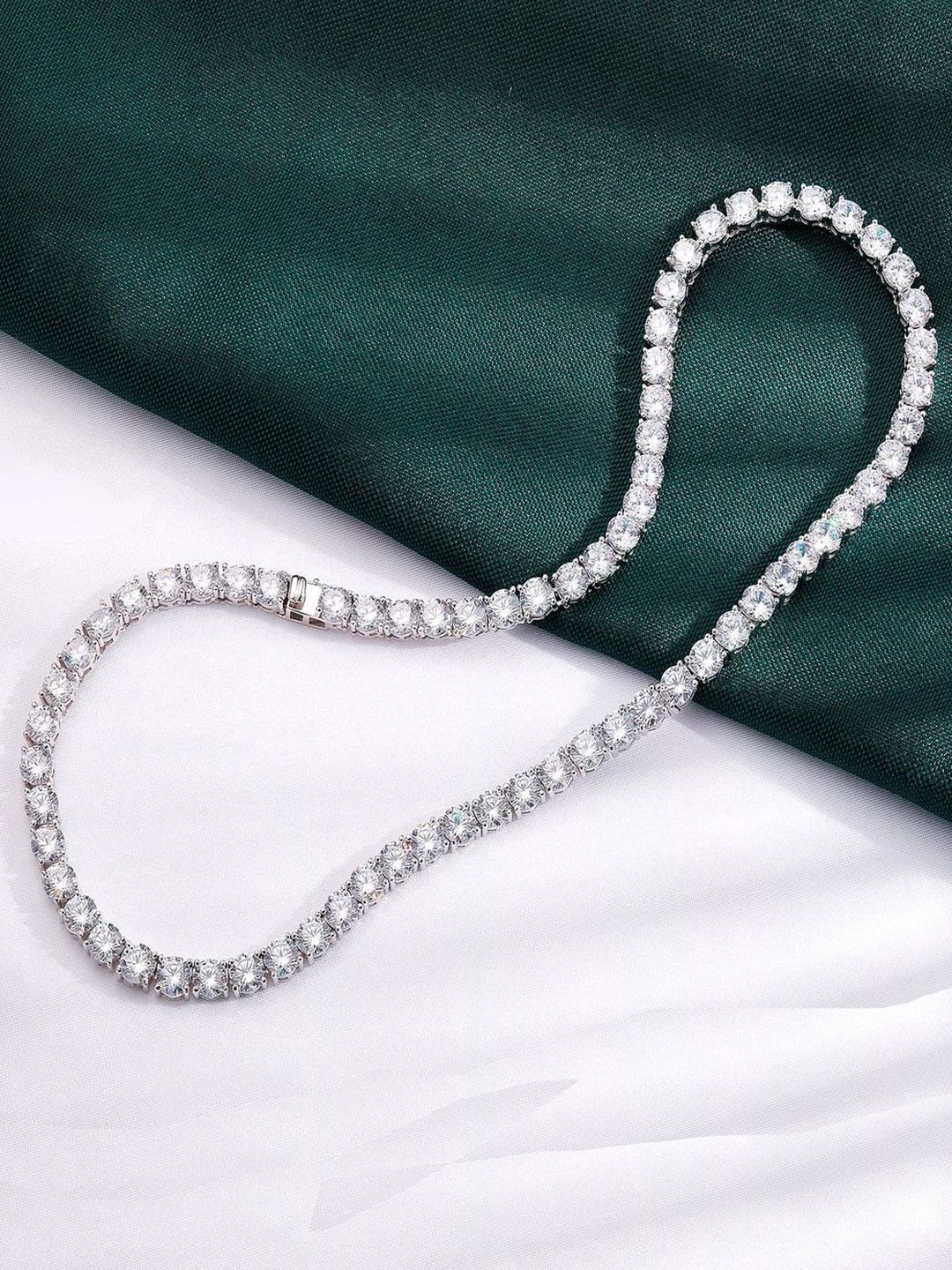 The Roadster Lifestyle Co Men Silver Plated Cubic Zirconia Studded Chain