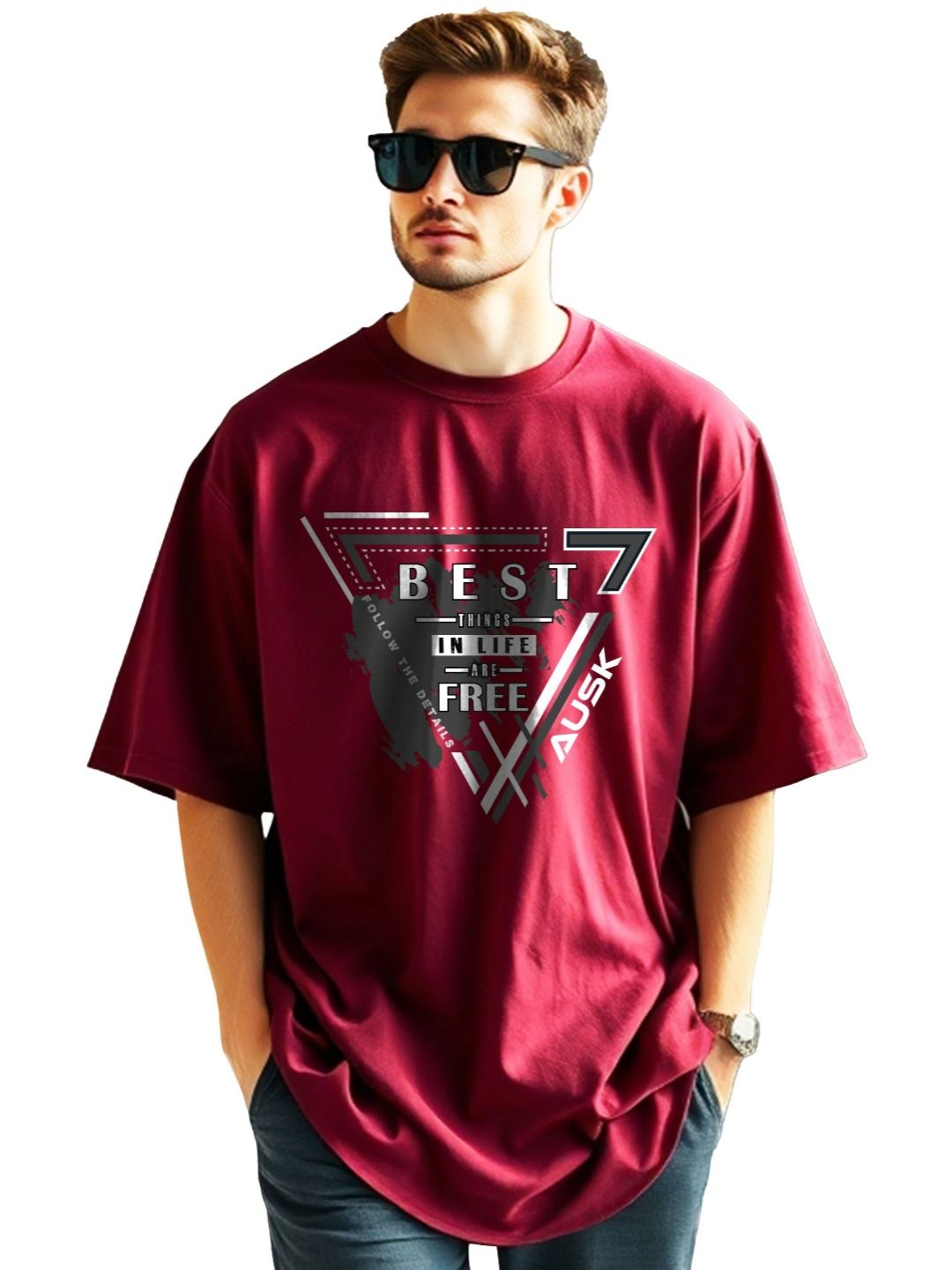 AUSK Men Printed Applique T-shirt