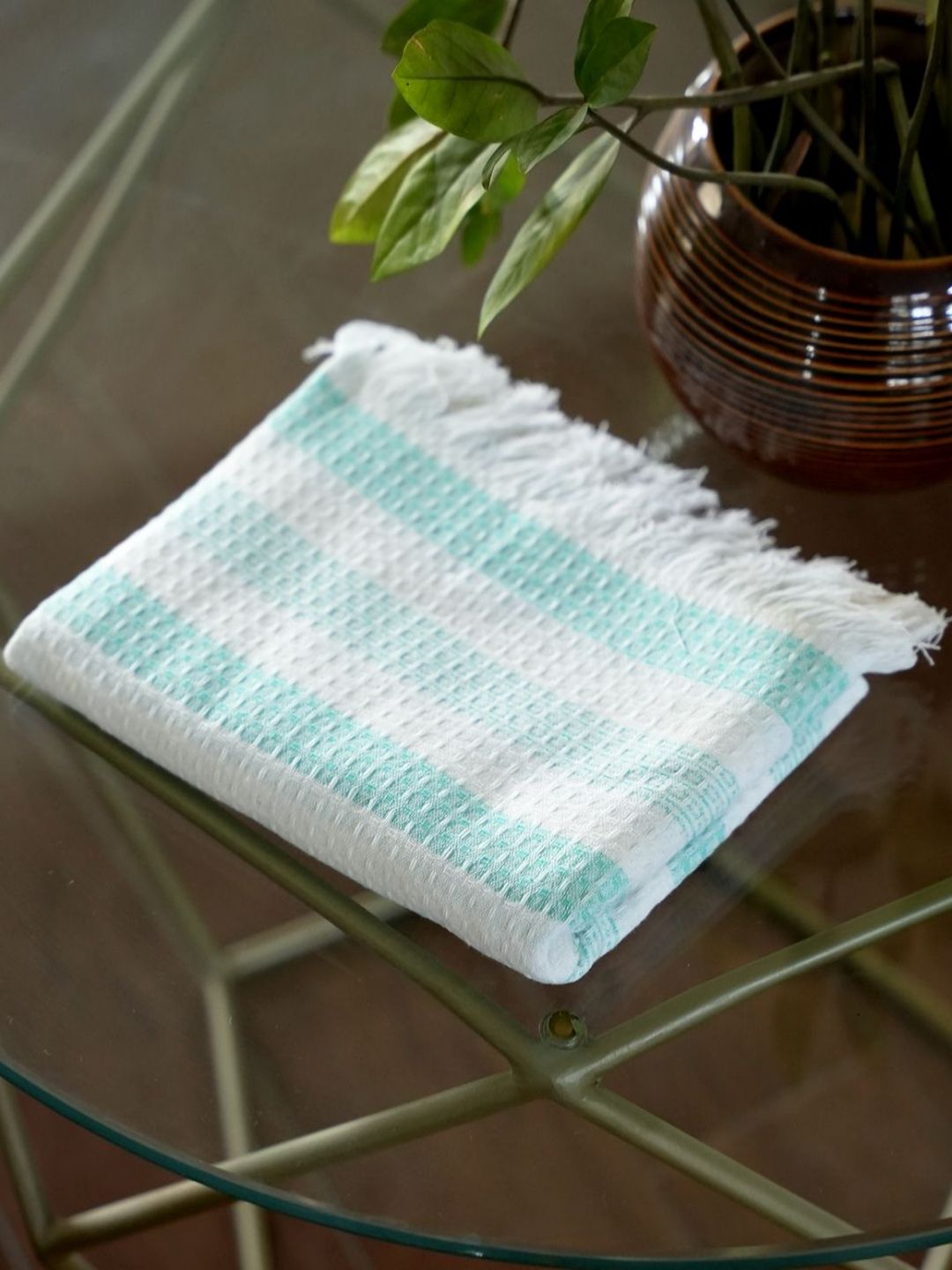 Thirsty Towel Thirsty Towel Waffle Weave Striped Cotton 200GSM Super Soft Adult Thin Bath Towel-28x55In