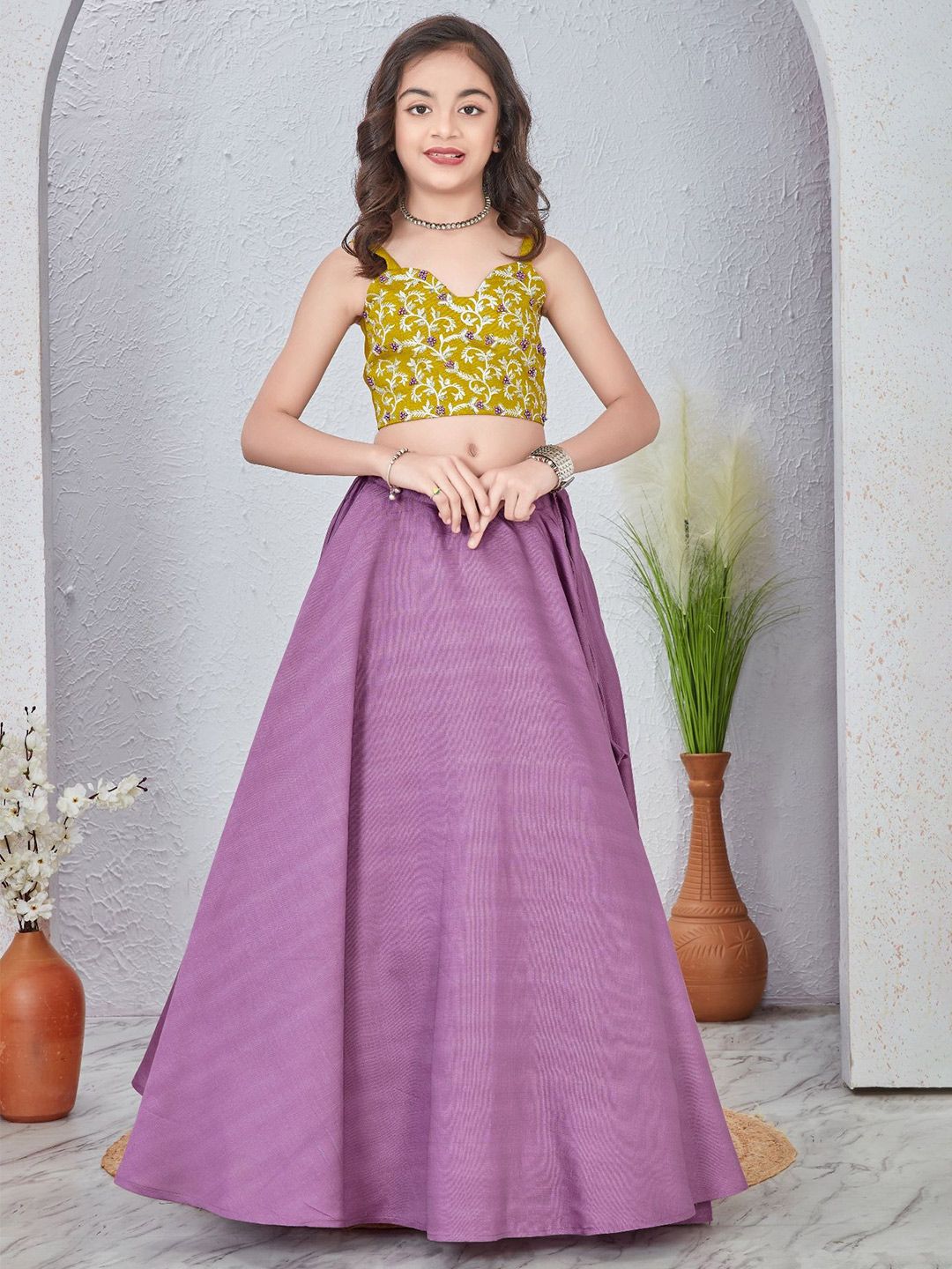 Anneca Girls Embroidered Thread Work Ready to Wear Lehenga &