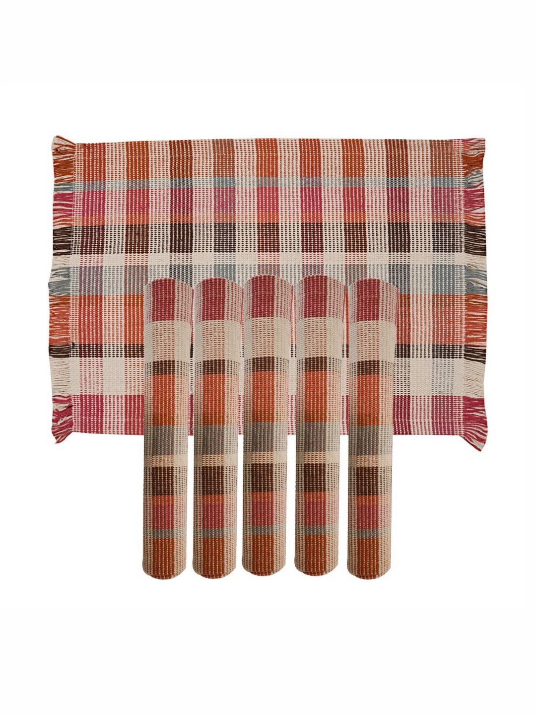 PRAKARTIK 6-Pcs Red & Brown Checked Table Placemats