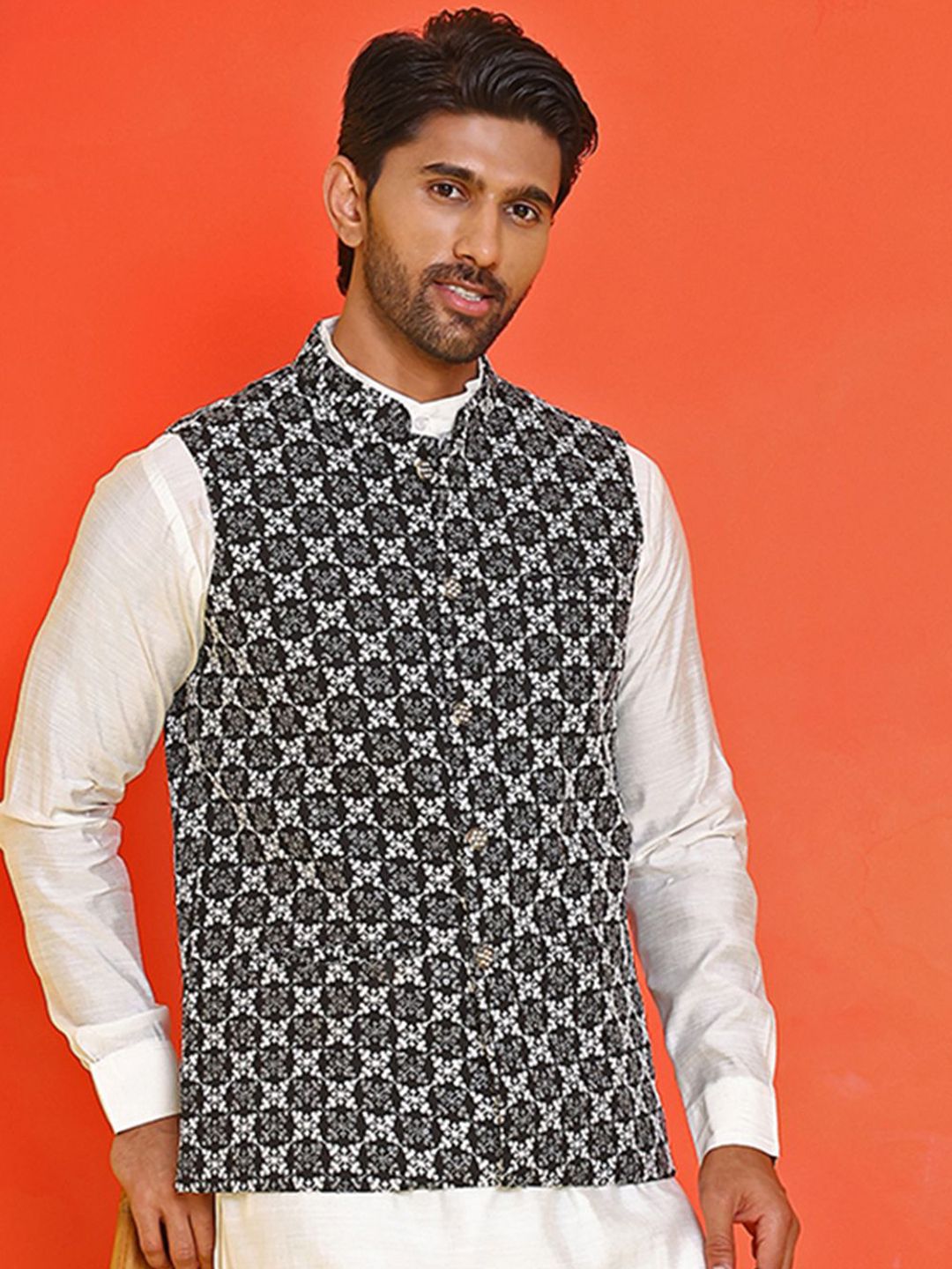 Jompers Embroidered Mandarin Collar Nehrujacket