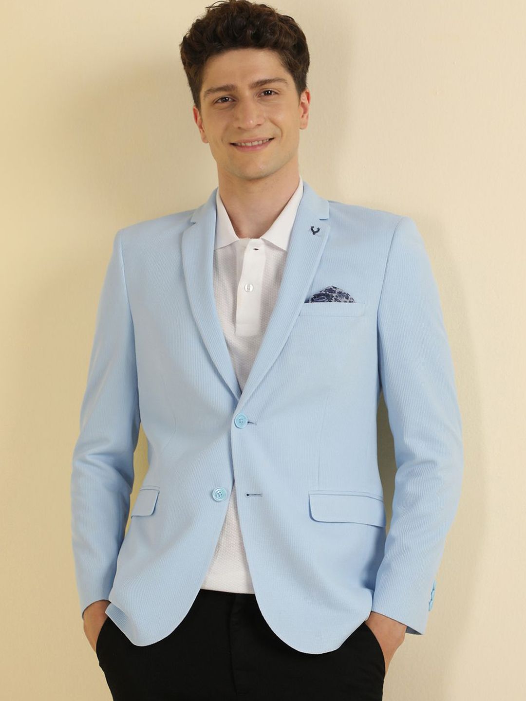 Allen Solly Slim-Fit Textured Single Breasted Blazer