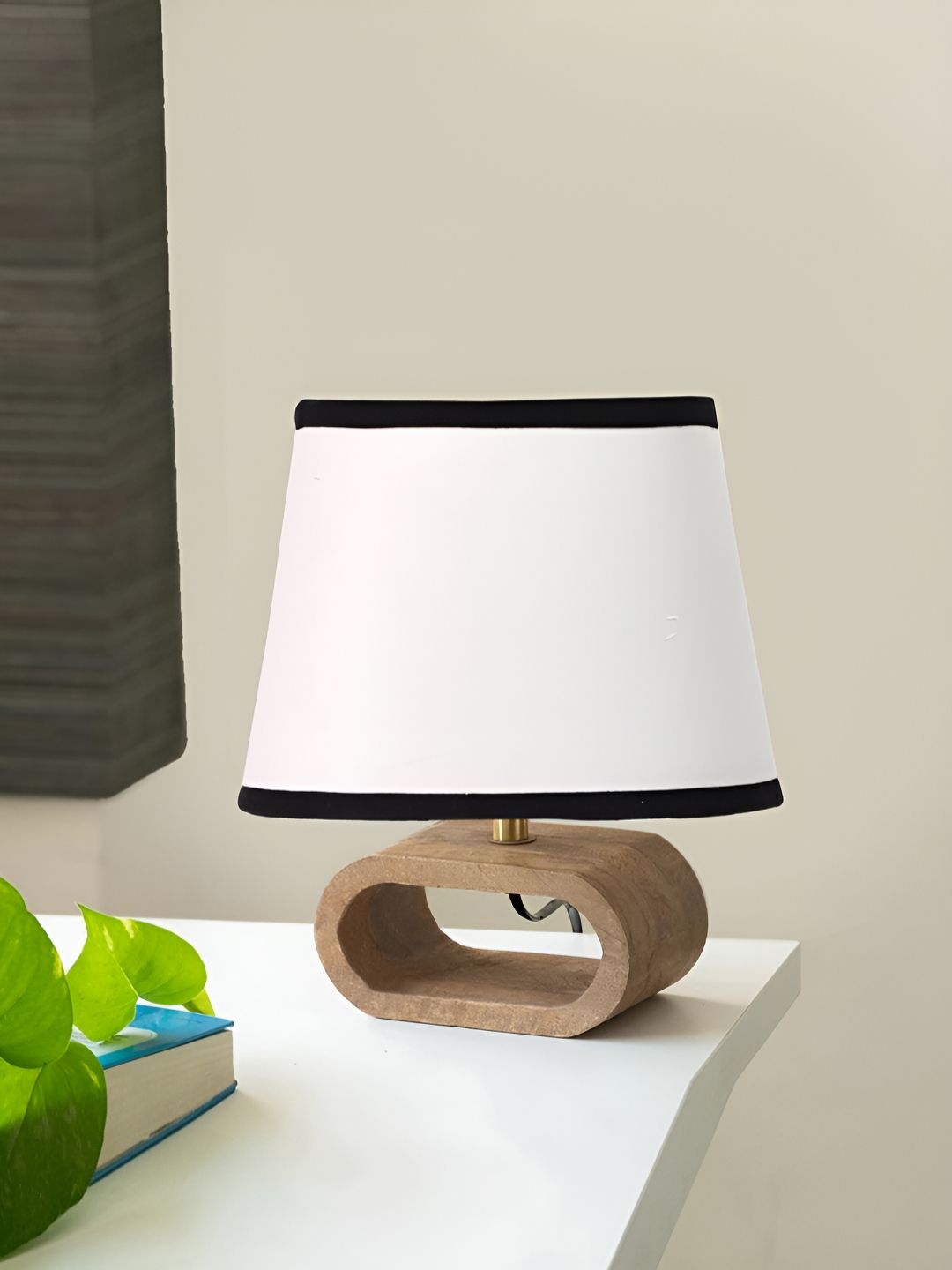 Devansh White Wood Traditional Frusturical Shaped Table Lamp