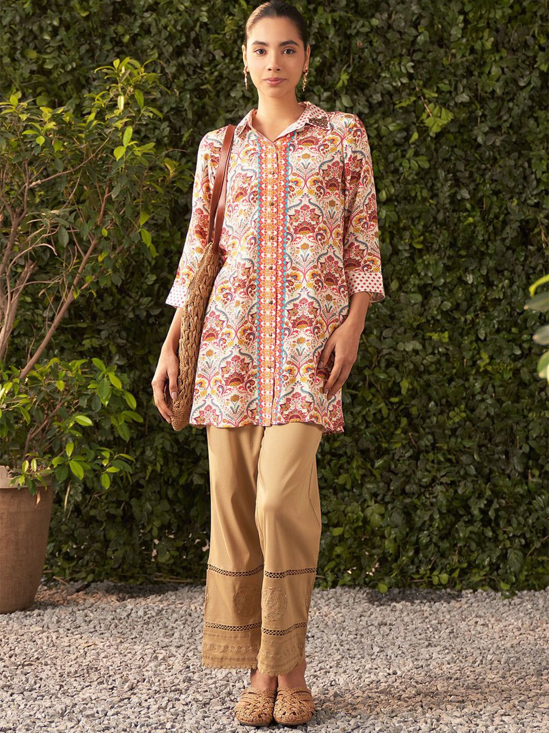 Lakshita Shirt Collar Printed Ethnic Tunic