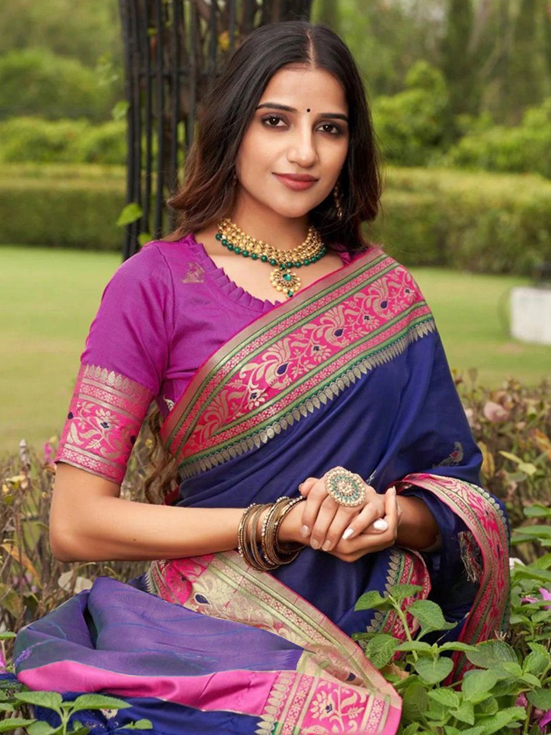 DIVASTRI Ethnic Motifs Zari Silk Blend Paithani Saree