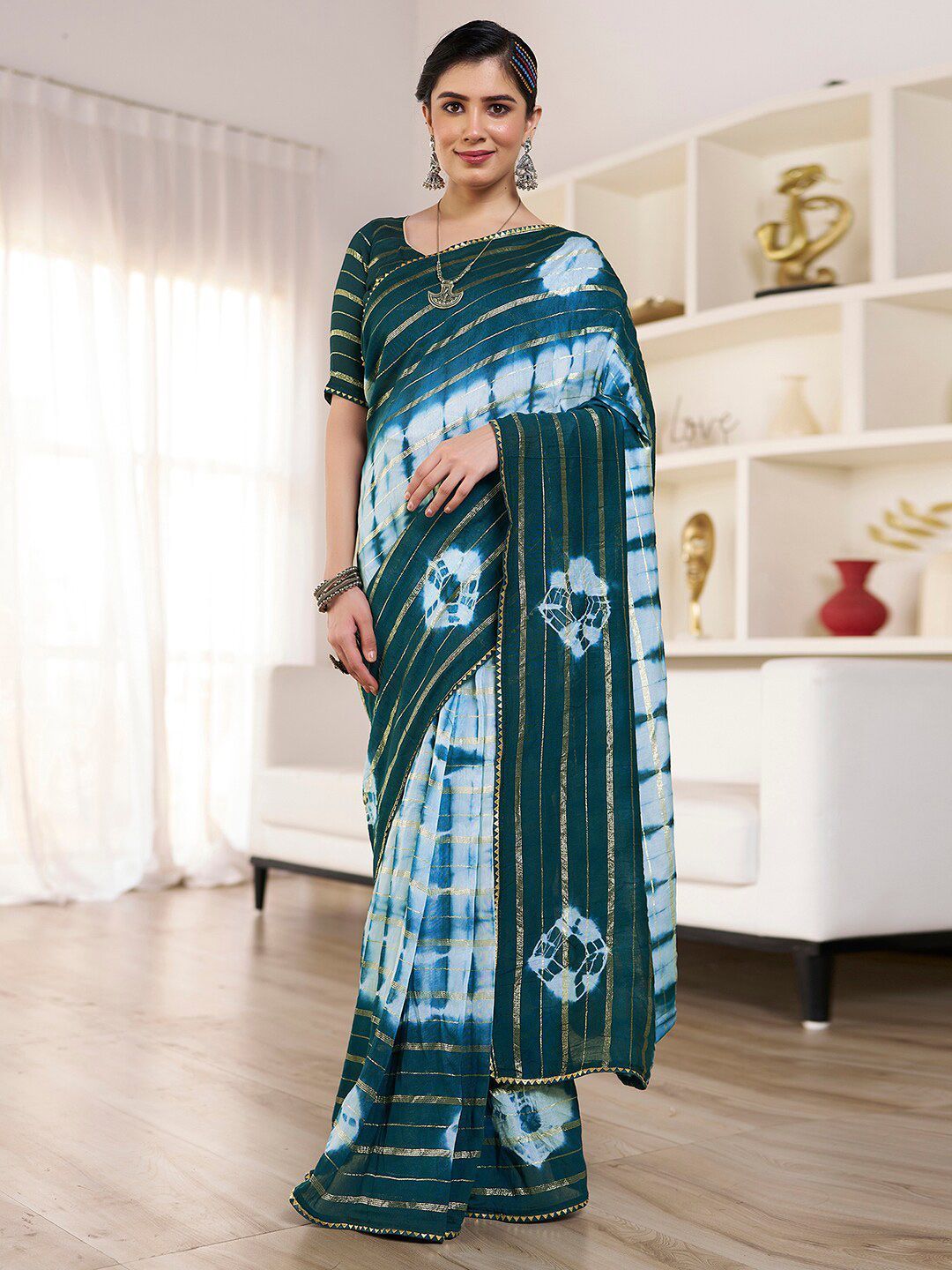 DIVASTRI Tie and Dye Gotta Patti Silk Blend Saree