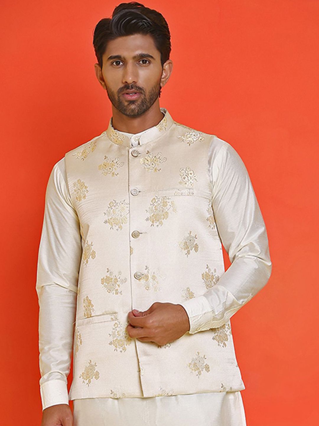 Jompers Mandarin Collar Embossed design Nehru Jacket