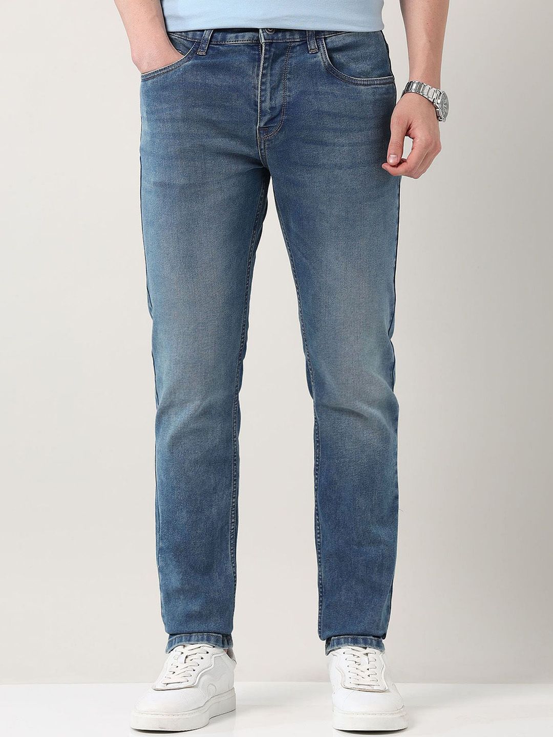 AD By Arvind Men Slim Fit Heavy Fade Jeans