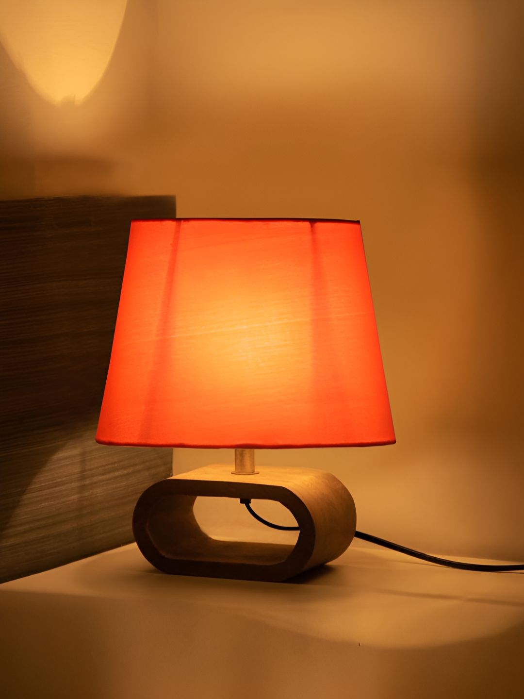 Devansh Orange Wood Traditional Frusturical Shaped Table Lamp